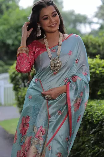 Multicolor tussar silk blend flower print sarees