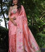Multicolor tussar silk blend flower print sarees