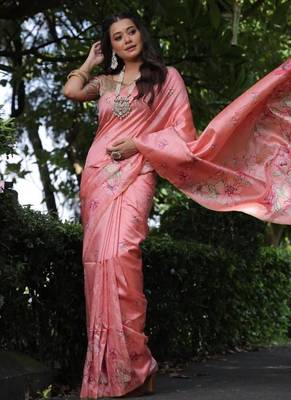 Multicolor tussar silk blend flower print sarees 2