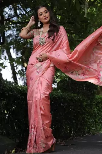 Multicolor tussar silk blend flower print sarees
