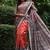 Dark red color tussar silk madhubani print saree