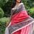Light red color tussar silk madhubani print saree
