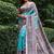 Sky blue color tussar silk madhubani print saree