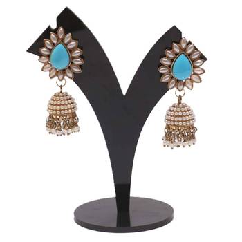 Torquise Blue pearl jhumki earrings 2