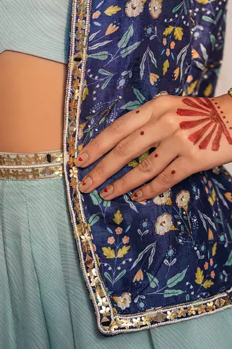 Royal blue embroidered viscose raw silk co ord set