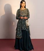 Green printed viscose georgette sharara set