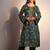 Green printed viscose raw silk kurta set