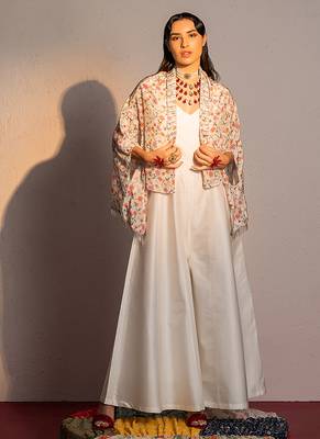 Ivory printed modal satin jumpsuit 1