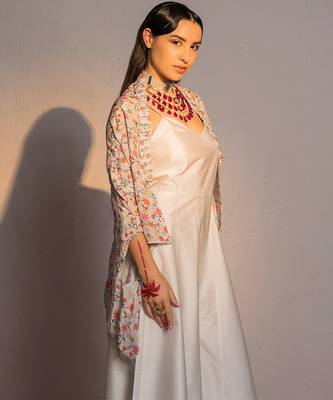 Ivory printed modal satin jumpsuit 3