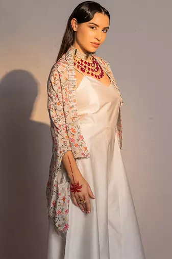 Ivory printed modal satin jumpsuit