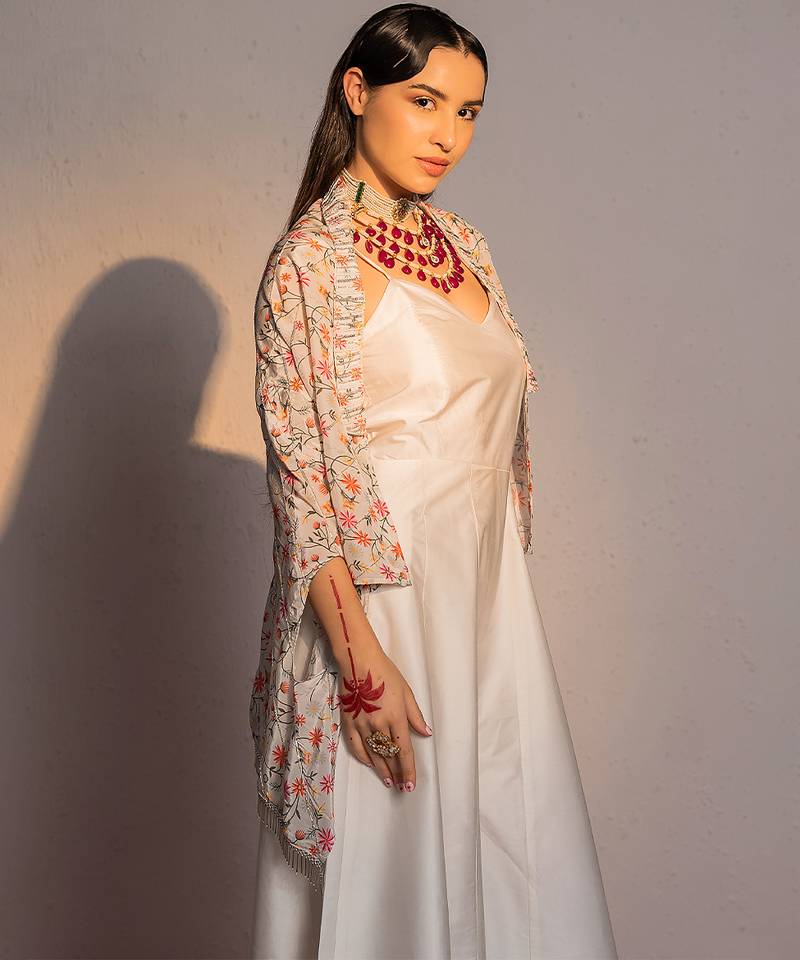 Ivory printed modal satin jumpsuit