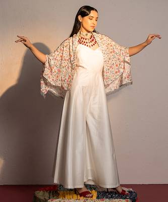 Ivory printed modal satin jumpsuit 4