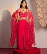 Hot pink embroidered viscose organza co ord set