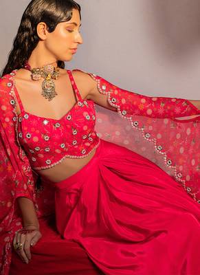 Hot pink embroidered viscose organza co ord set 2