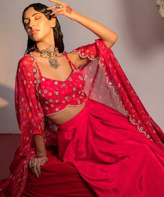 Hot pink embroidered viscose organza co ord set 3