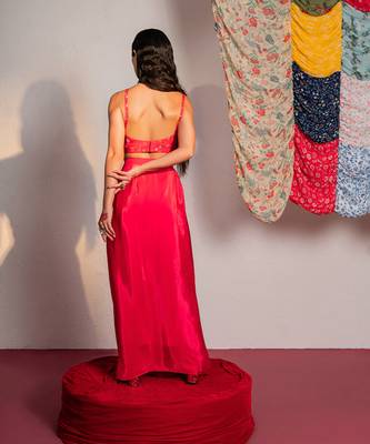 Hot pink embroidered viscose organza co ord set 4