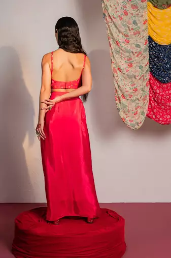 Hot pink embroidered viscose organza co ord set