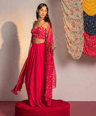 Hot pink embroidered viscose organza co ord set 5