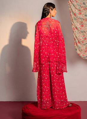 Hot pink embroidered viscose organza co ord set 4