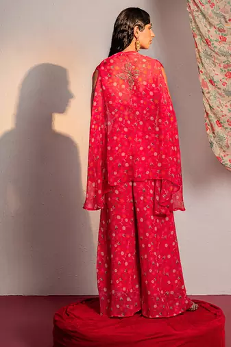 Hot pink embroidered viscose organza co ord set