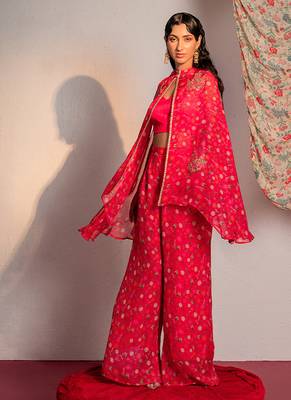 Hot pink embroidered viscose organza co ord set 5