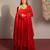 Red embroidered crepe anarkali set