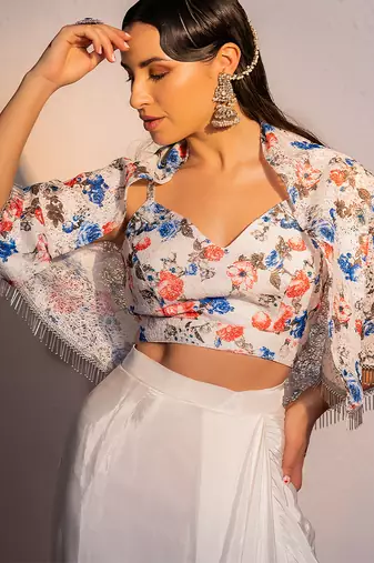 White Embroidered Silk Co ord set