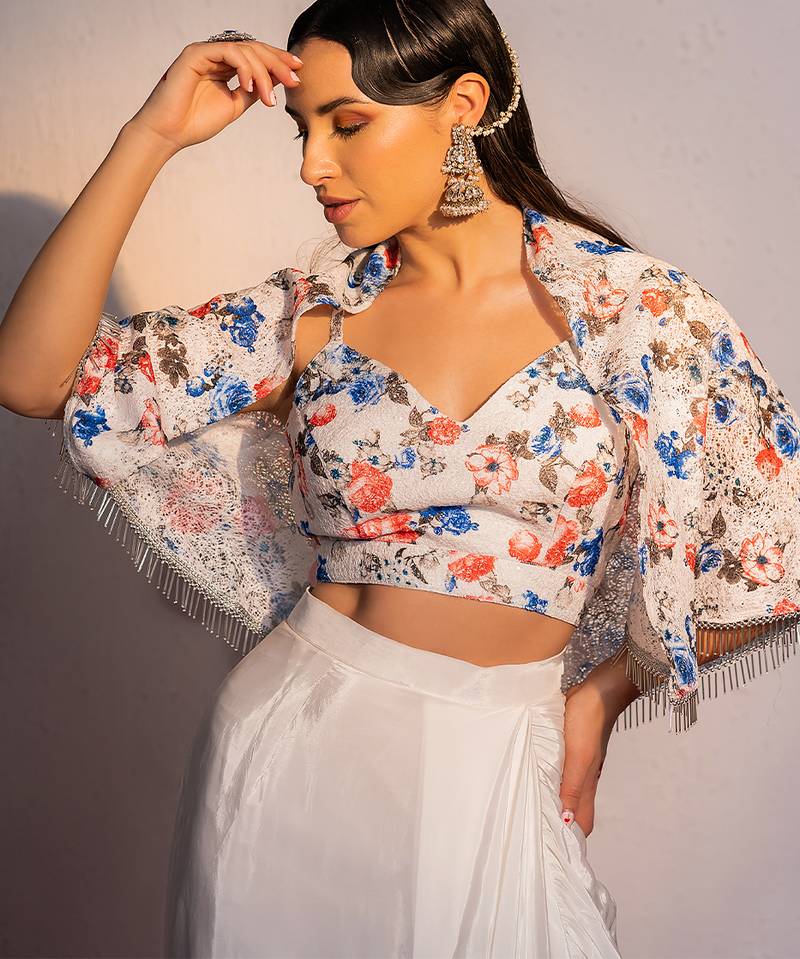 White Embroidered Silk Co ord set