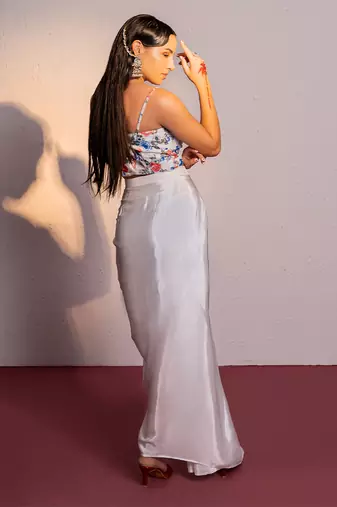 White Embroidered Silk Co ord set