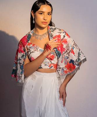 White printed silk co ord set 1