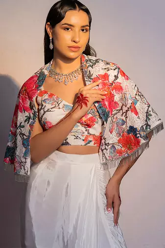 White printed silk co ord set
