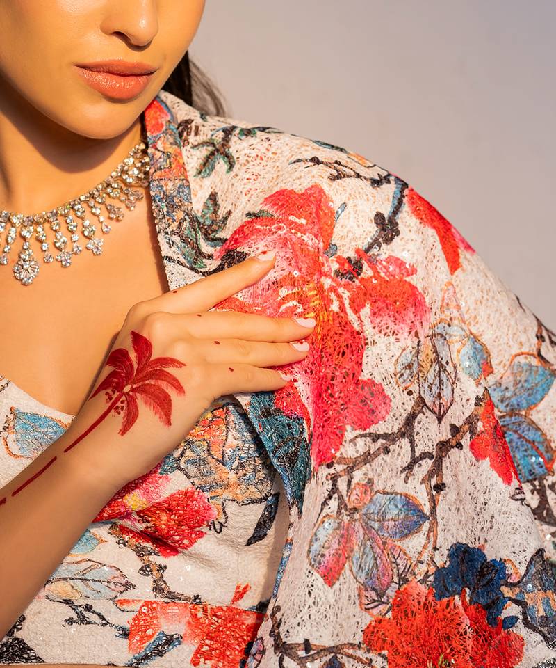 White printed silk co ord set