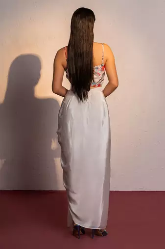 White printed silk co ord set