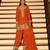 Orange embroidered chinon free size stitched palazzo style salwar suit