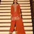 Orange embroidered chinon free size stitched palazzo style salwar suit
