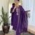 Women's royal blue viscose chanderi embroidered kurta pant set with jacquard dupatta