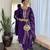 Women's royal blue viscose chanderi embroidered kurta pant set with jacquard dupatta