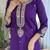 Women's royal blue viscose chanderi embroidered kurta pant set with jacquard dupatta