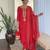 Red viscose chanderi sequin stone embroidered v-neck kurta pant set with jacquard dupatta