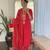 Red viscose chanderi sequin stone embroidered v-neck kurta pant set with jacquard dupatta