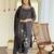 Women's black viscose rayon embroidered kurta pant set with chinon dupatta