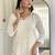 Women's white viscose rayon embroidered kurta pant set with chinon dupatta