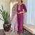 Women's maroon viscose rayon embroidered kurta pant set with printed muslin dupatta