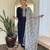 Women's navy blue viscose rayon embroidered kurta pant set with printed muslin dupatta
