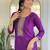 Women's purple viscose rayon embroidered kurta pant set with printed muslin dupatta