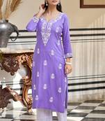 Women's purple rayon sequin embroidered kurta with cotton schiffley pant