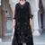 Women's black georgette sequin embroidered kurta pant set with georgette dupatta