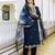 Women's navy blue viscose chanderi silk kurta pant set with organza dupatta