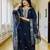 Women's navy blue viscose chanderi silk kurta pant set with organza dupatta