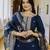 Women's navy blue viscose chanderi silk kurta pant set with organza dupatta